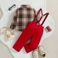 thumbnail image 4 of GYRATEDREAM Baby Toddler Baby Boys Christmas Gentleman Plaid Print Outfit Bow Tie Shirt+ Suspender Pant Clothes Sets Infant Dress Suit Wedding Outfit for 18-24M Red, 4 of 9