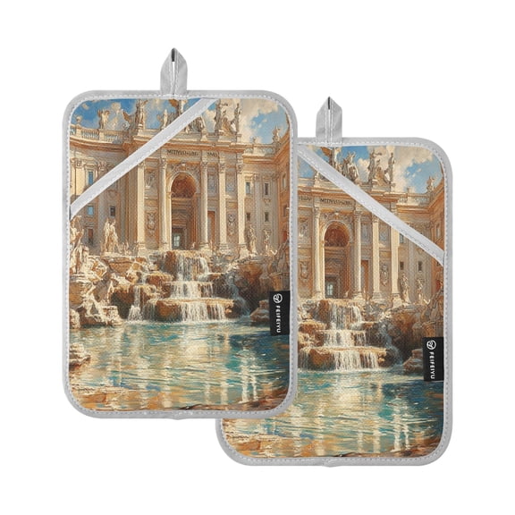 BZSMCE Pot Holder Oven Mitts Cooking baking Stately Fountain and Chruch Creative Pattern Size:7x9.8in