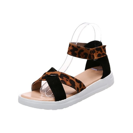 

Crocowalk Ladies Anti Slip Comfy Ankle Strap Shoes Leopard Platform Sandal Beach Lightweight Cross Straps Wedge Sandals