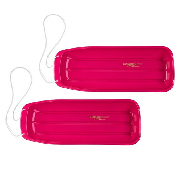 Lucky Bums Kids 48 Inch Plastic Toboggan Sled with Pull Rope, Pink (2 Pack)