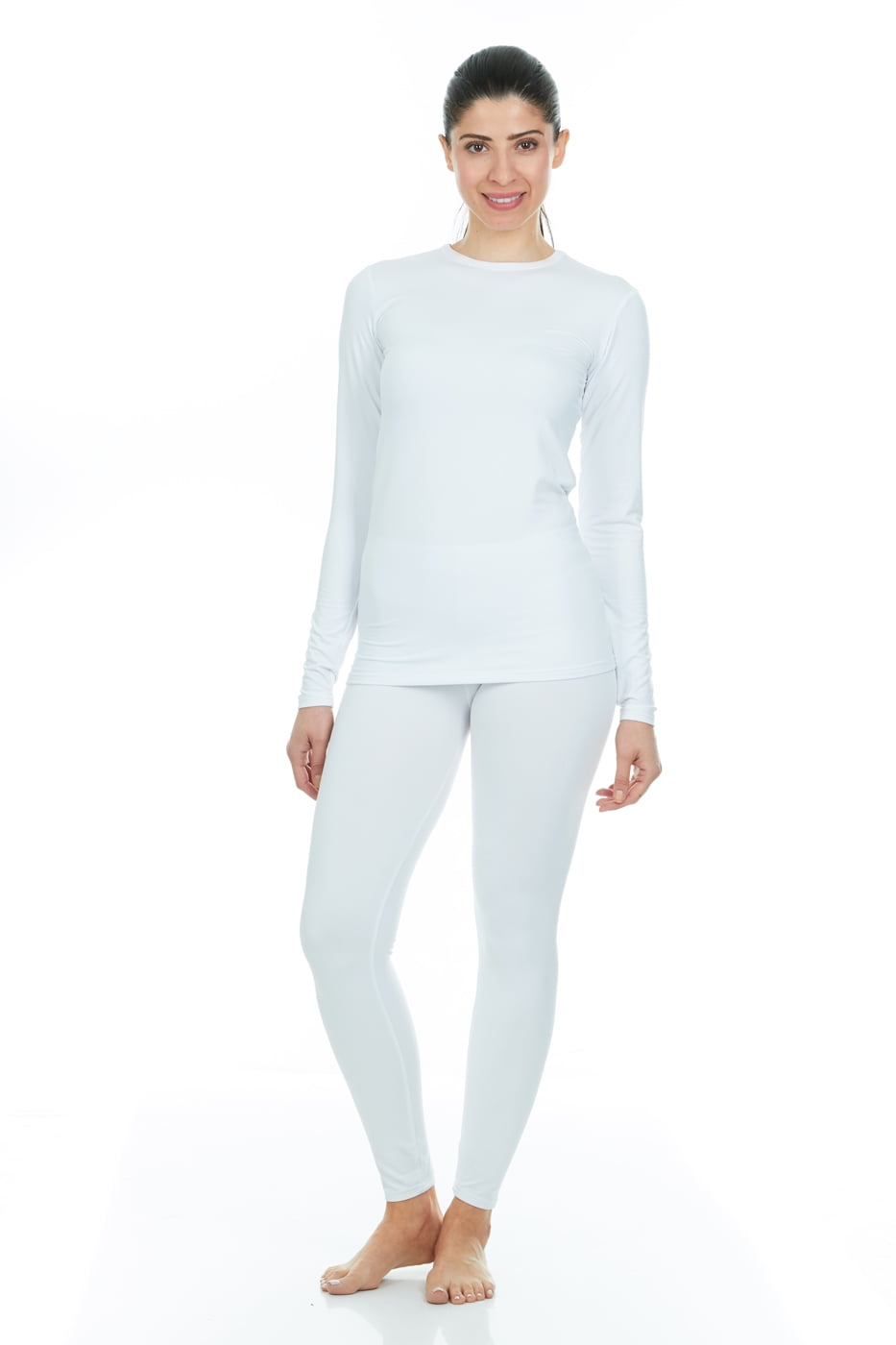 Women Fleece Thermal Top & Bottom Underwear Set Soft Microfiber Warm Beige XL 