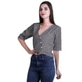 thumbnail image 5 of Moomaya Womens Printed Cotton V-neck Crop Top Elbow Sleeve Summer Clothing Boho Blouse, 5 of 7