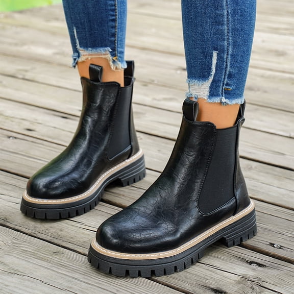 KEVCHE Women's Slip on Ankle Boots, Fall Winter Chelsea Platform Short Boots with Breathable Lining and Cushion Sole, Comfortable Boots for Daily Leisure Wear