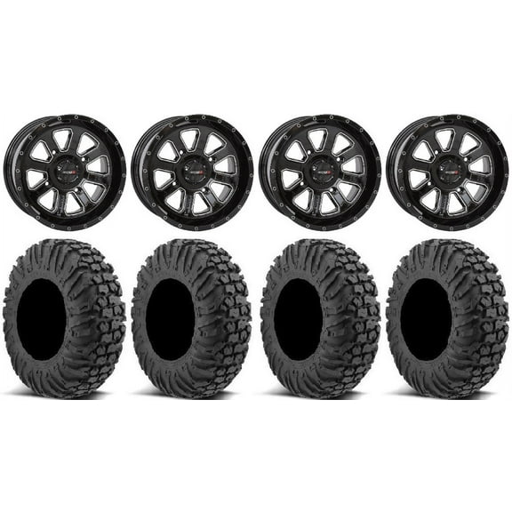 System 3 ST-4 Black 14" Wheels 32" MotoVator Tires Kawasaki Teryx Mule
