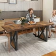 thumbnail image 3 of Dextrus 70" Dining Table for 6-8 People, Large Rectangular Wood Kitchen Table Farmhouse Dinner Table with Metal Legs for Dining Room, Kitchen, Brown & Black, 3 of 10