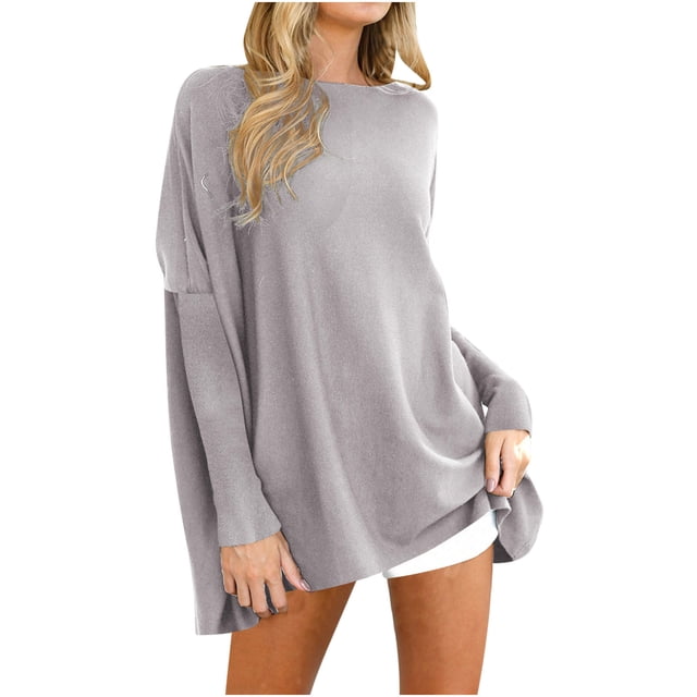 Fanxing Hauts d'Automne Surdimensionnés pour Femmes Coupe Ample Manches Longues Col Rond Pull Tunique Décontractée Habillée Blouses de Sport