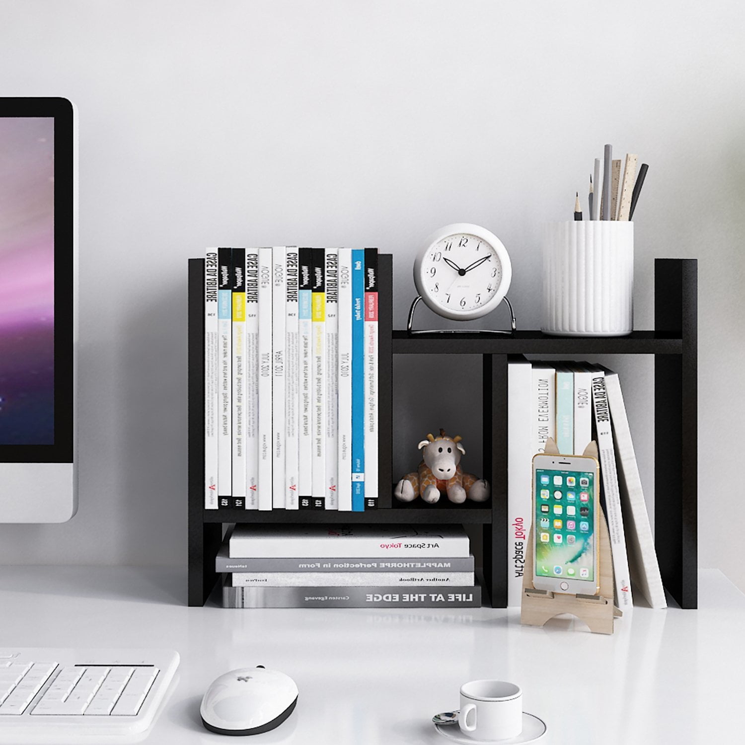 Dl Furniture Desktop Organizer Office Storage Rack Adjustable Wood Display Shelf Free Style Double H True Natural Stand