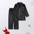thumbnail image 6 of Pxiakgy Matching Family Christmas Pajamas Set, Silk Satin Long Sleeve Button Down Comfy Loungewear for Couples, Men, Women, Kids Christmas Satin Pajamas for Family 2 Piece Black1 Kid Size:140, 6 of 8