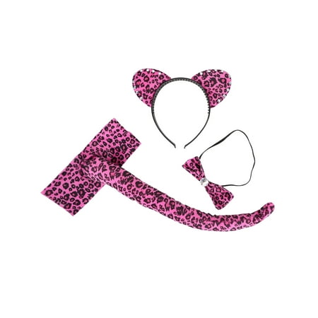 - Costume Accessories - Purple Leopard Print Cat Ear Headband, Bow Tie, Tail Set