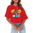thumbnail image 2 of TSADFHJI Hauts Mignons pour Femmes Automne Crop Tops Décontractés Mode Imprimé Col Rond Manches Courtes T-Shirt TG Rouge, 2 of 4