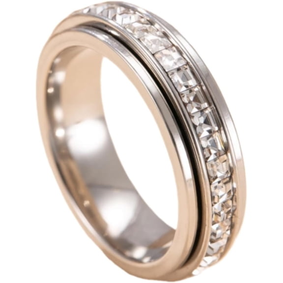 Spinner Relieving Anxiety Cubic Zirconia Stackable Fidget Band Ring Titanium Steel Stainless Steel Roman Numeral Finger Rings Anxiety Relief for Women Men Jewelry