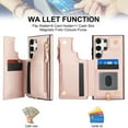 thumbnail image 4 of Wallet Case for Samsung Galaxy S25 Ultra, with Wrist and Shoulder Strap Kickstand Flip PU Leather 6 Card Slots Zipper Pocket Shockproof Protective Phone Cover for Galaxy S25 Ultra, Rosegold, 4 of 8