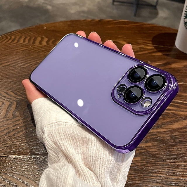 Protector De Lente De Lujo Morado Profundo Funda De Silicona Transparente Para iPhone 11 12 13 14 Pro Max 14 plus Color Plateado Suave Superfina Cubierta De La Cámara A Prueba De Golpes