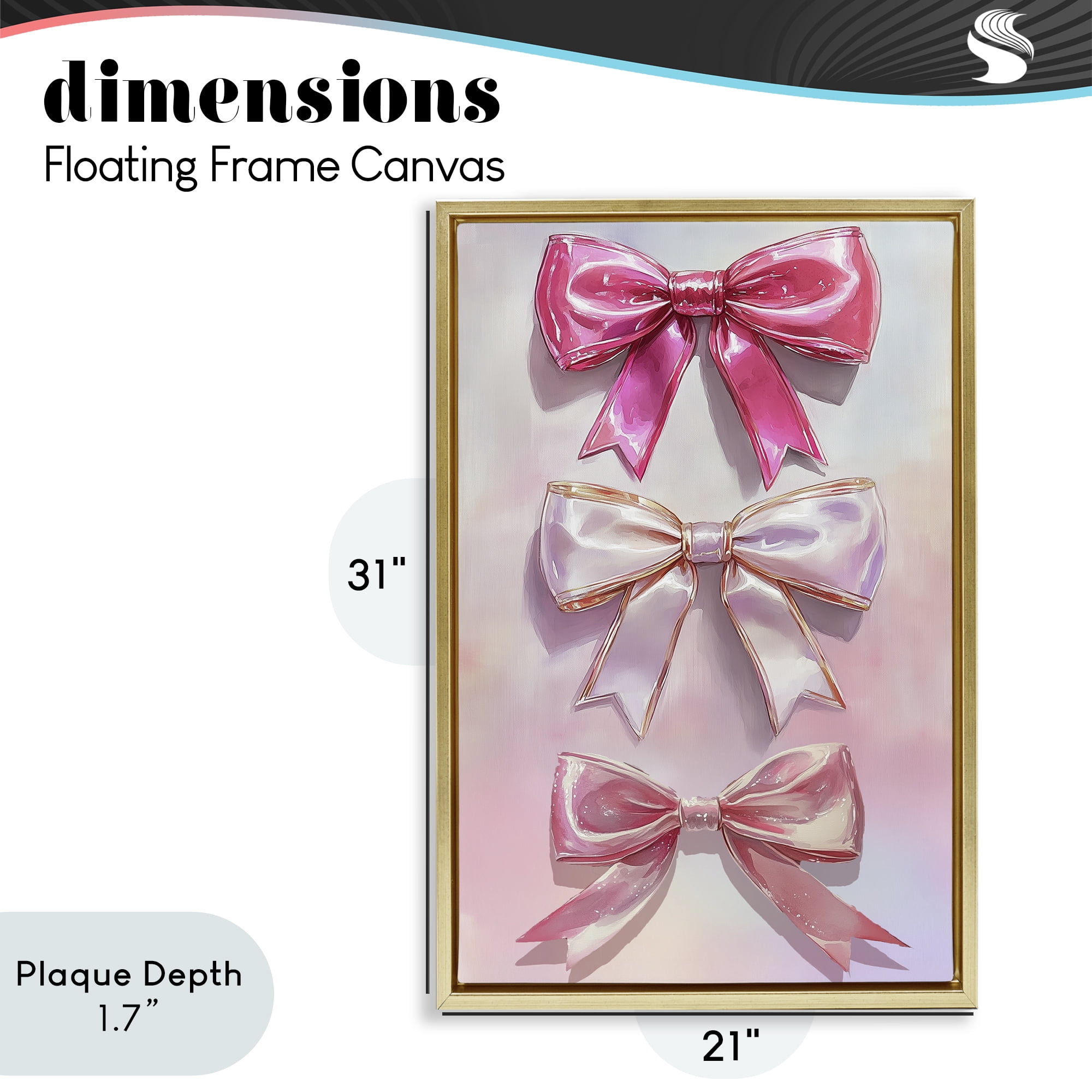 Stupell Industries Blush And Satin Bows Gold Framed Floater Canvas Wall Art, design by Annabelle Hall