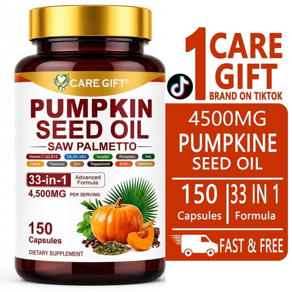 CARE GIFT Pumpkin Seed Oil with Saw Palmetto Capsules 4500mg - 33 in 1 DHT Blocker Supplement for Hair Growth, Men Prostate Health, Zinc Biotin Complex, 150ct