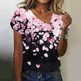 thumbnail image 5 of Charella Floral Printed Tops for Women V Neck Button Petal Short Sleeve Shirts Casual Clothes Loose Tunic Blouses (M, Pink), 5 of 7