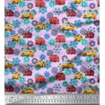thumbnail image 1 of Soimoi Moss Georgette Fabric Artistic Floral & School Bus Kids Print Fabric by The Yard 42 Inch Wide, 1 of 1