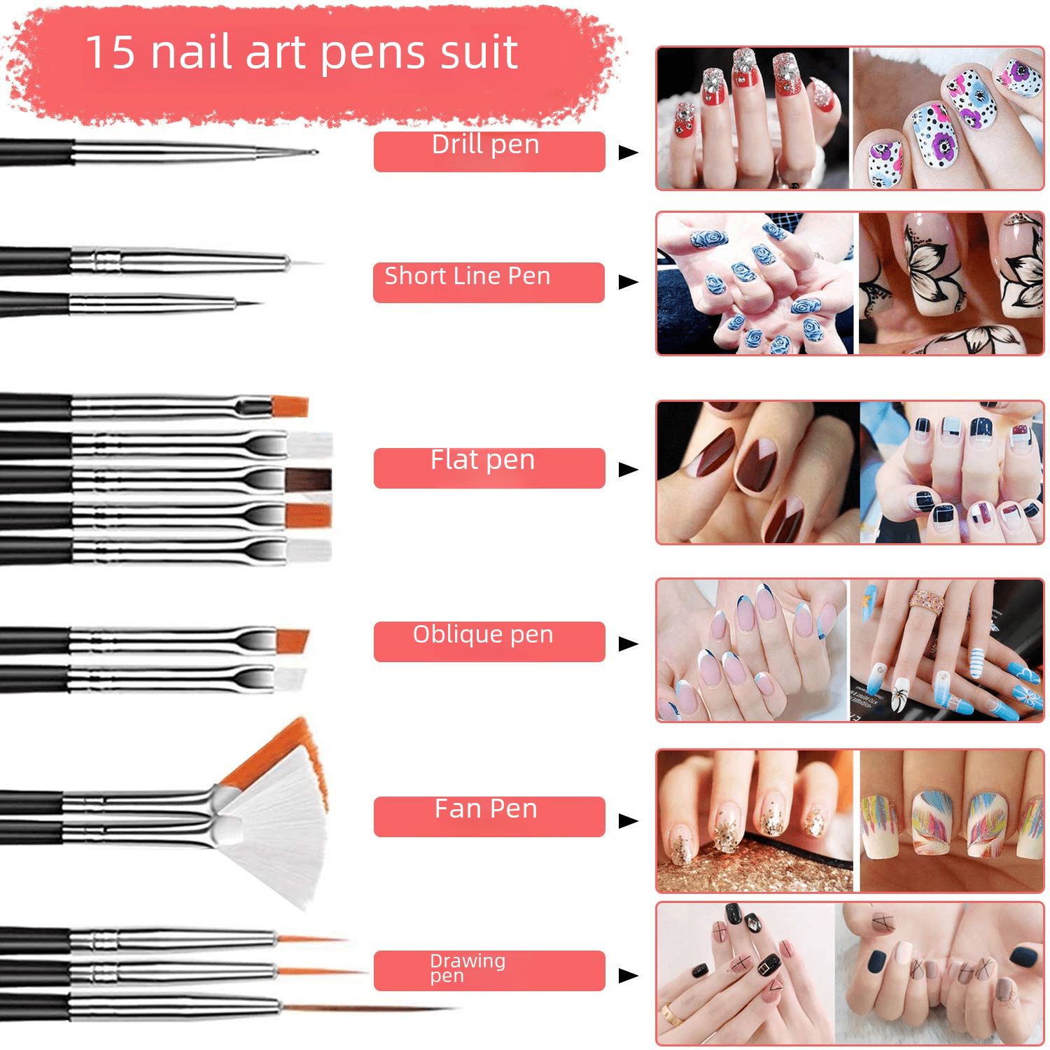 Nail set full set diy shop nail pen tool nail stickers hollow rivet jewelry drill-black