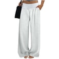 thumbnail image 4 of RQYYD Women's Wide Waistband Wide Leg Pants with Elastic Waist Casual Linen Blend Trousers for Outings, 4 of 6
