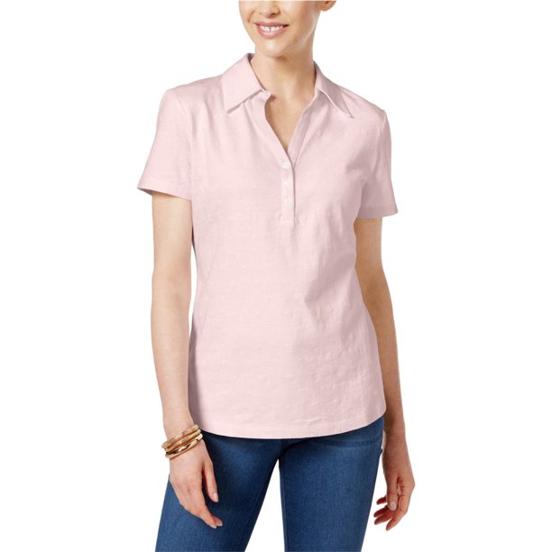 Camiseta Polo bordada Karen Scott para mujer rosa extragrande