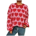 thumbnail image 2 of EchfiProm Womens Cozy Sweaters Valentine Red Pullover Crewneck Work Heart Print Long Sleeve Tops for Adults, 2 of 9