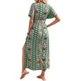 thumbnail image 4 of Liacowi Women Boho Summer Maxi Dress Floral Casual Wrap V Neck Short Sleeve Split Flowy Beach Long Dresses with Belt, 4 of 5