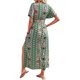 thumbnail image 4 of SAYOO Vestido Largo de Manga Corta para Mujer, Patrón de Estilo Bohemio Impreso con Cuello en V Vestido de Corte Alto con Lazo, Ropa Casual de una Pieza SAYOO casual, 4 of 5