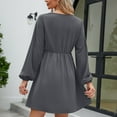 thumbnail image 6 of IROINNID Long Sleeve Dress for Women Long Sleeve Solid Color V-Neck Short Skirt Dress Deals,Gray, 6 of 6