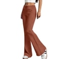 thumbnail image 6 of Women's Flare Yoga Pants with Pockets No Front Seam High Waist Flared Leggings Bootcut Gym Workout Pants Tummy Control Brown M, 6 of 7
