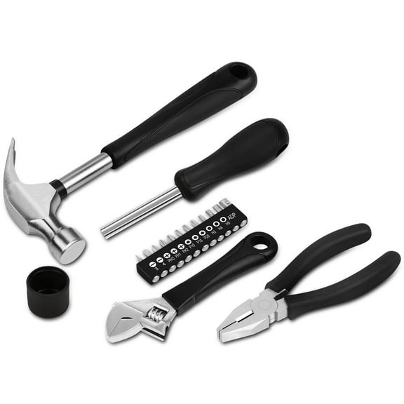17 Pcs Protable Home Repair Tool Kit 12 Oz Claw Hammer & Adjustable Wrench & Plier & Screwdriver Bit Yellow