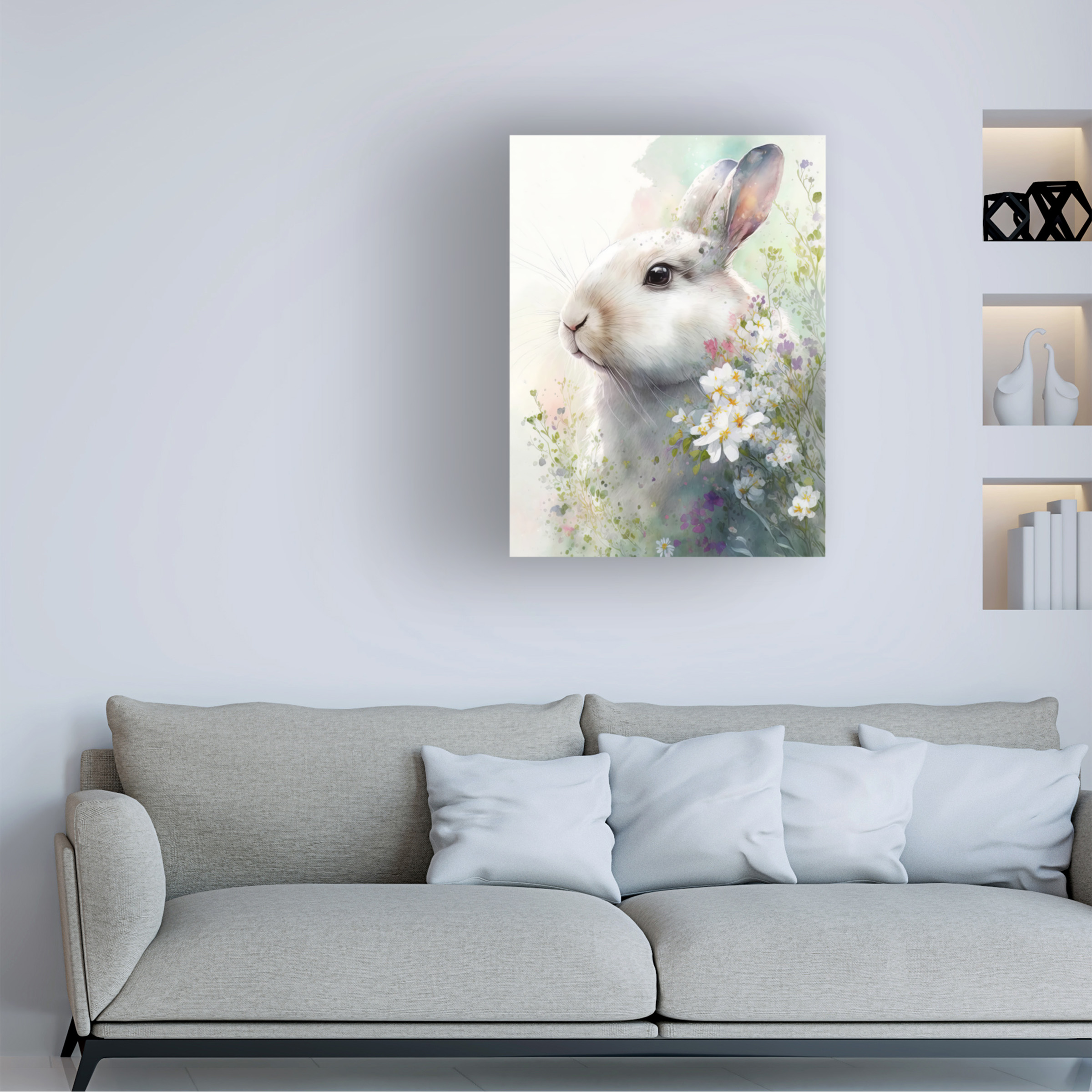 Bilge Paksoylu 'Rabbit And Flowers 1' Canvas Art