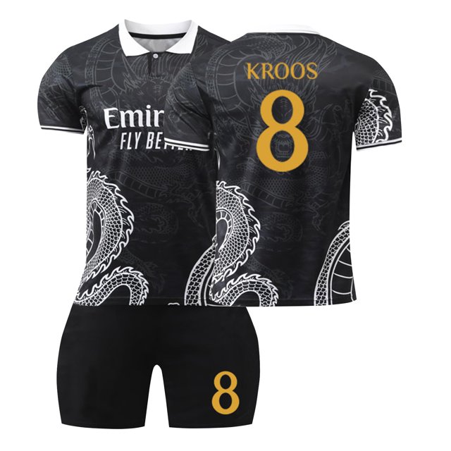 GZSL 2324 European Soccer Club Dragon Pattern Soccer Jersey, #8 KROOS European Soccer Jersey 2 Piece Set with Collar, Short Sleeve Adult European Soccer Jersey #8/L