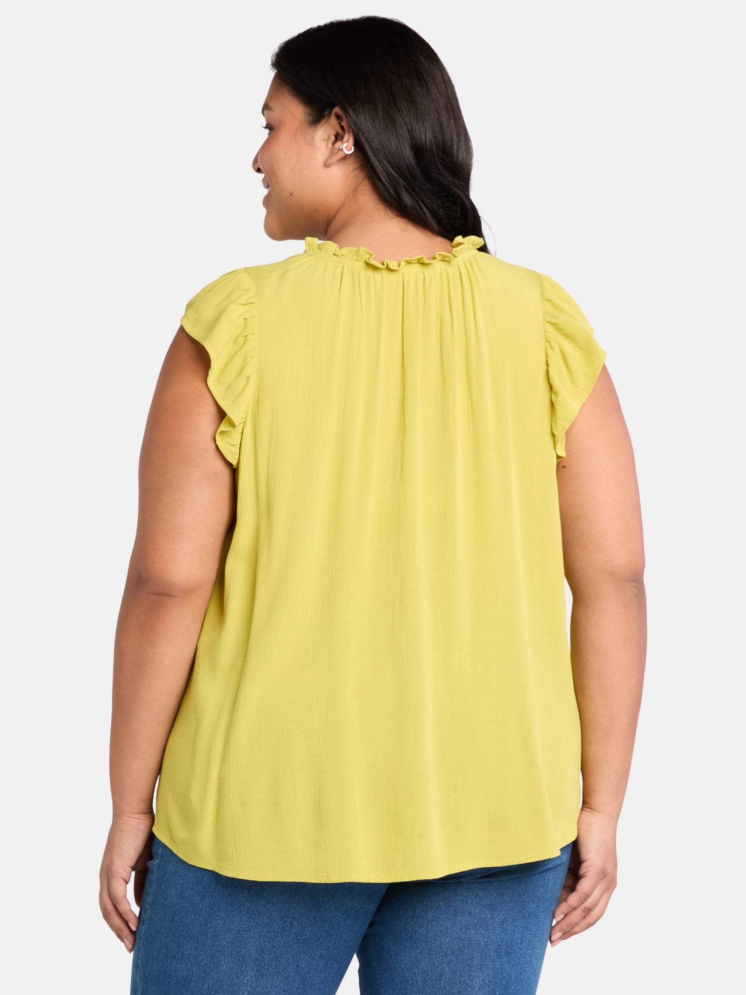 Terra & Sky Women's Plus Size Ruffle Neck Blouse with Flutter Sleeves, Sizes 0X-5X