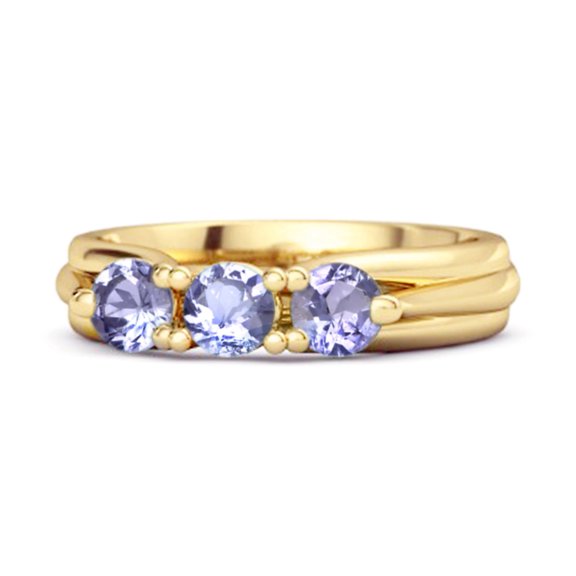 0.30 Ct Tanzanite Three Stone Harmony 925 Sterling Silver Gold Vermeil Women Mother's Day Gift Ring