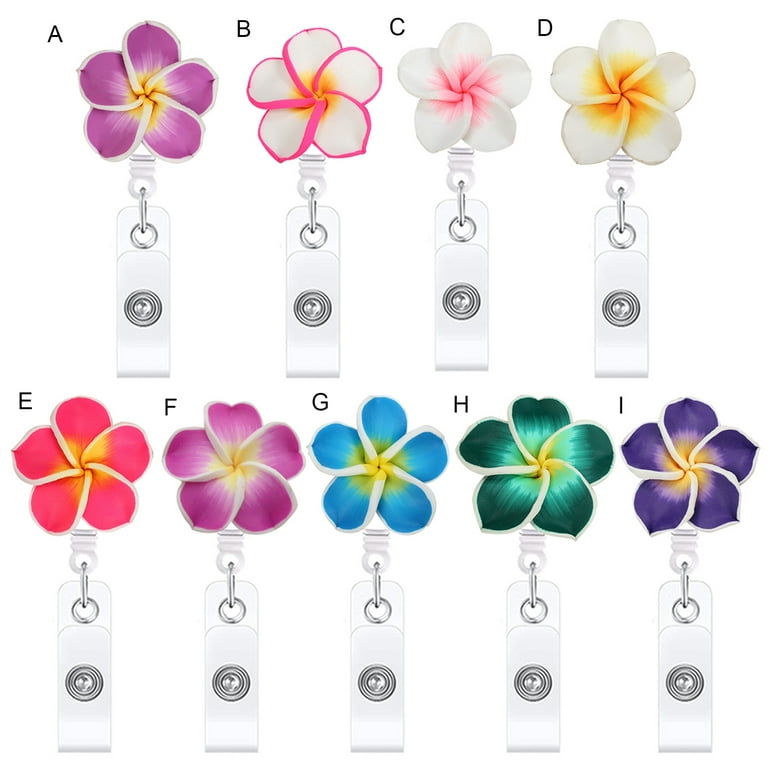 Visland 4PCS Creative Plumeria Flower Nurse Retractable Badge Reel Clip  Student ID Card Holder Christmas Gifts Hospital Office School Supplies