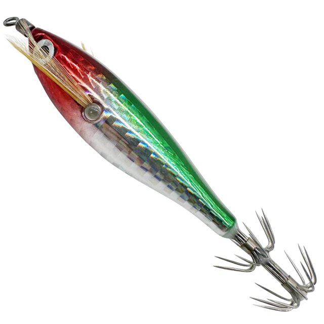 Cebo de pesca luminoso, cebo de pesca de pulpo, anzuelo de calamar (cabeza roja-cuerpo verde)