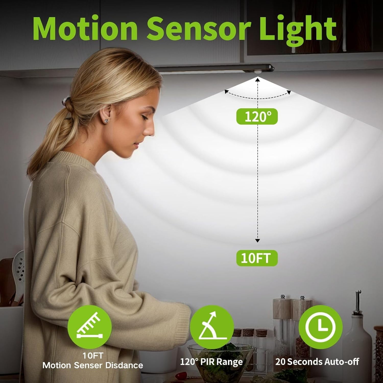 9.5 Inch 2-Pack Rechargeable Motion Sensor Light Bar, Magnetic Dimmable Under Cabinet Lighting, 3 Color LED Closet Light for Kitchen Stairs