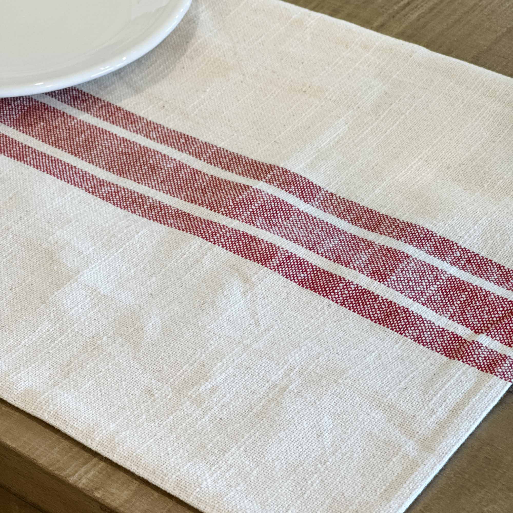Piper Classics Market Place Red Grain Sack Stripe Placemats, Set of 4, Cotton