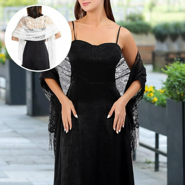 Women Scarf Solid Color Lace Ladies Crochet See Through Bride Shawl Wrap for Wedding