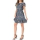 thumbnail image 4 of Vestido de gasa floral con volantes y cuello en V para mujer, con mangas acampanadas y lazo, largo por encima de la rodilla, talla L, azul polvo, 4 of 6