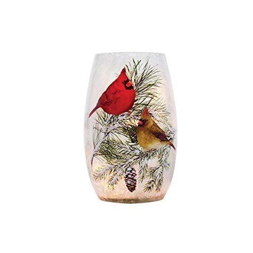 stony creek cardinal lighted glass vase