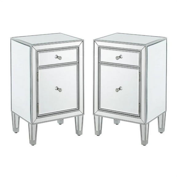 Home Square 1 Door Mirrored End Table in Antique Silver - Set of 2