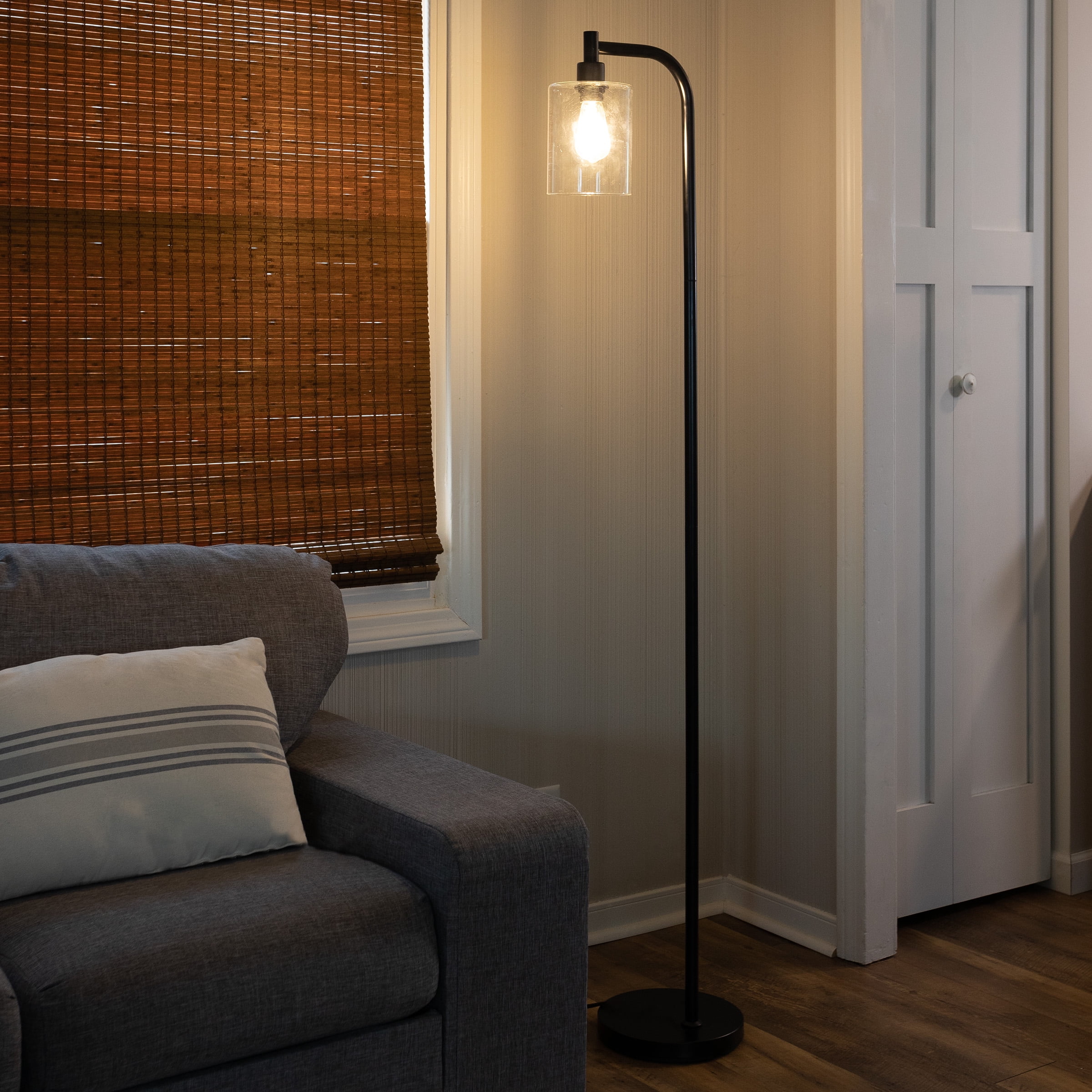 Lavish Home 65-inch Modern Floor Lamp with Glass Shade and LED Edison Bulb (Black)