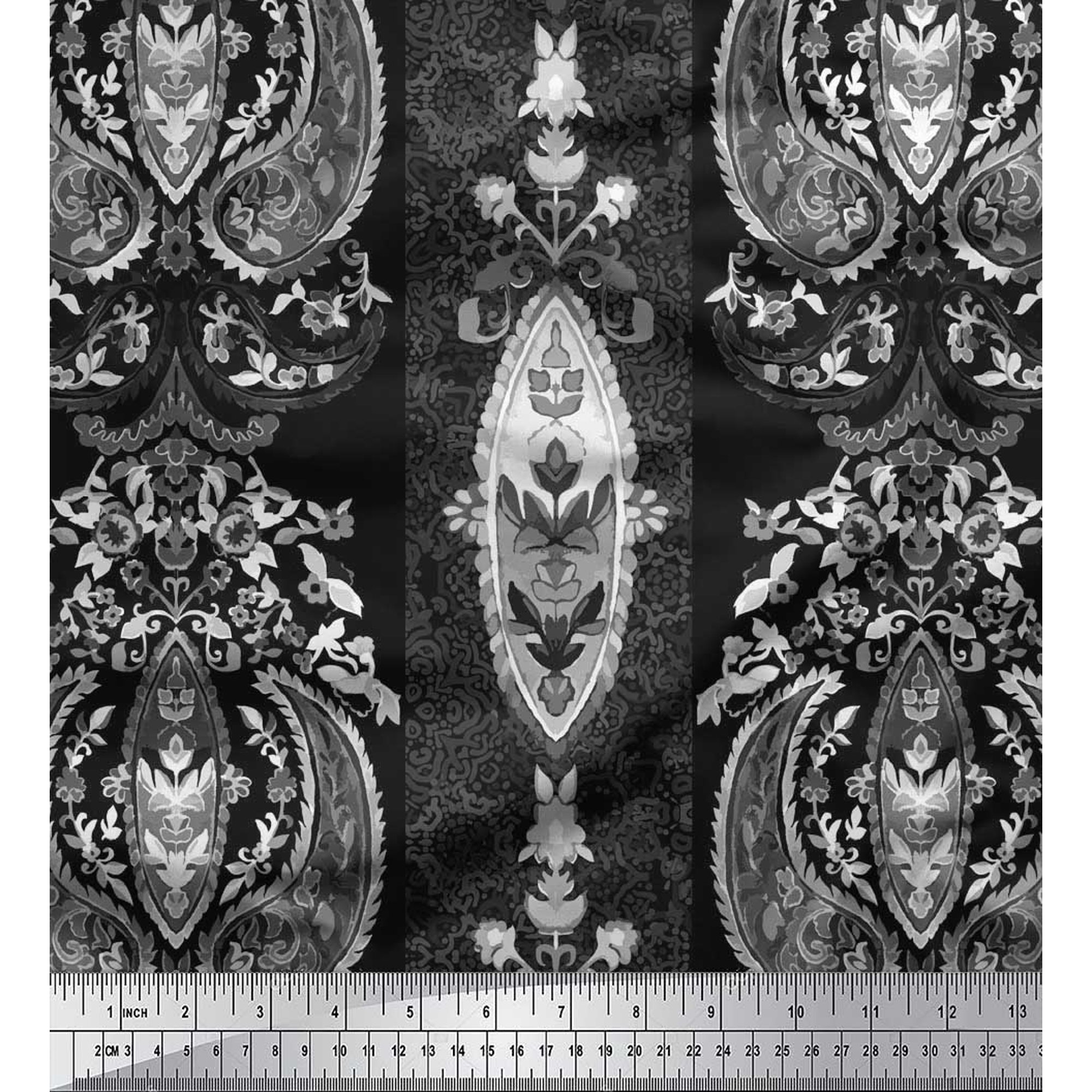  Soimoi White Silk Fabric Black Sketch Paisley Print Fabric by  Yard 42 Inch Wide