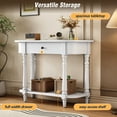 thumbnail image 3 of EUROCO 36" Retro Console Table with Drawer,Solid Wood Entryway Table Sofa Table with Open Storage Shelf and Corner-Curved Design for Entryway, Hallway and Living Room,White, 3 of 7