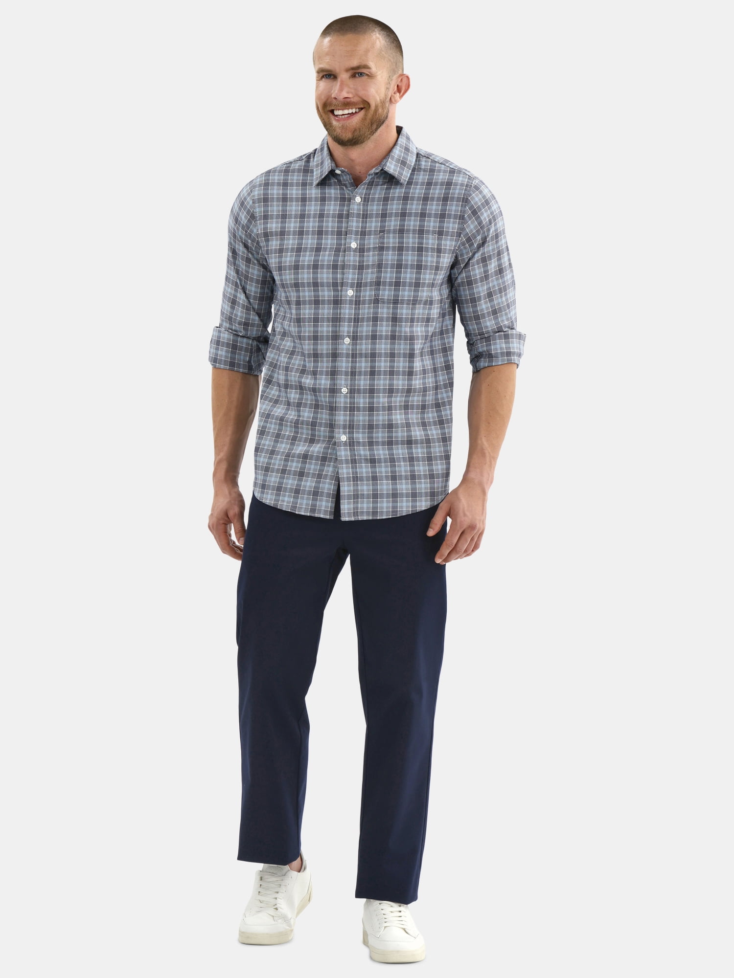 George Men's and Big Men's Performance Button Up Shirt with Long Sleeves, Sizes S-3XL