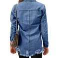 thumbnail image 5 of Luvamia Women's Oversized Denim Jacket Casual Long Boyfriend Distresse Jean Jacket, S, Fit Size 4 Size 6, 5 of 8