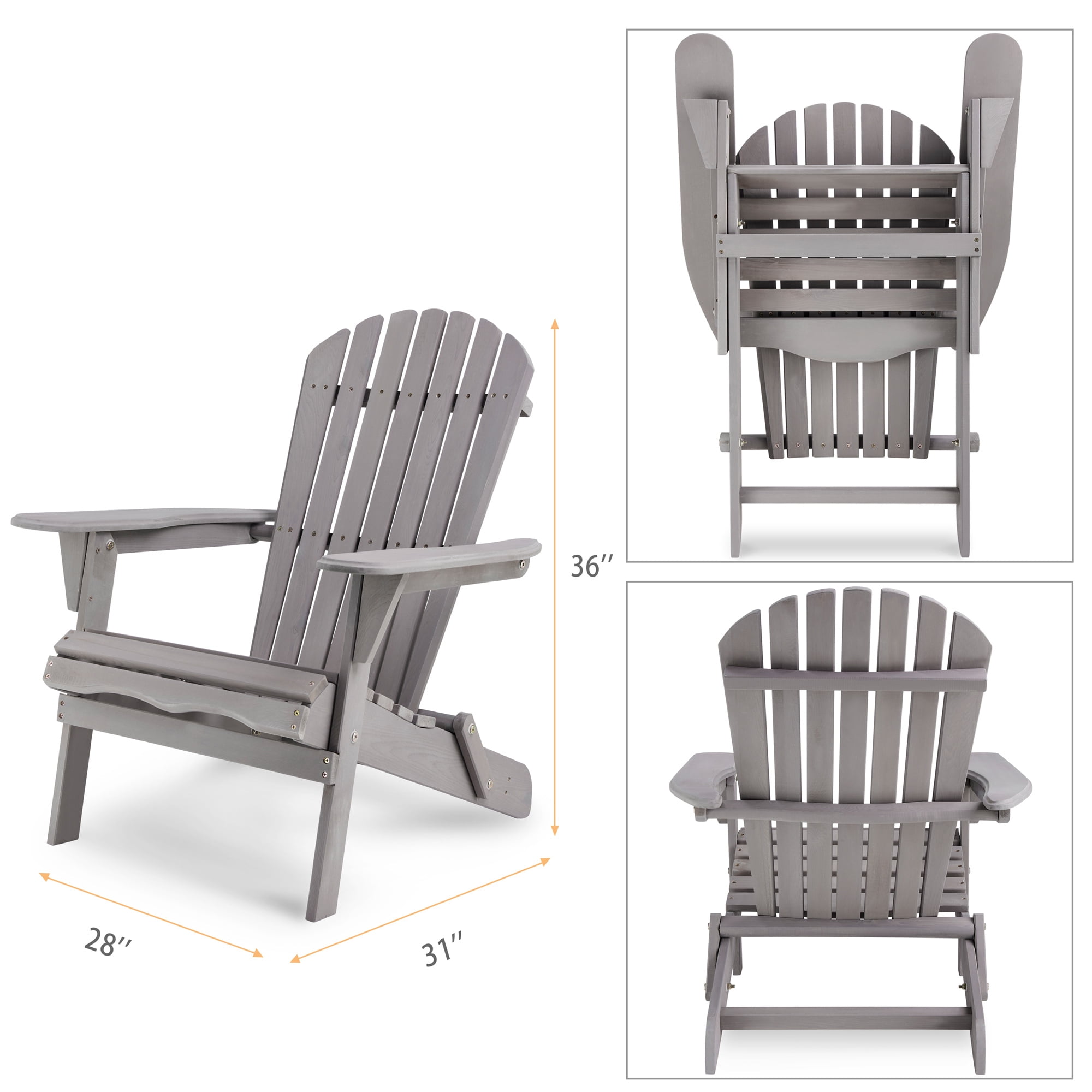 Aukfa Wooden Adirondack Chairs Set of 2, Gray