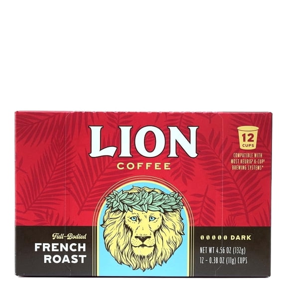 Lion Coffee French Roast Dark Roast Coffee Pods for Keurig Coffee Maker, 12 Count