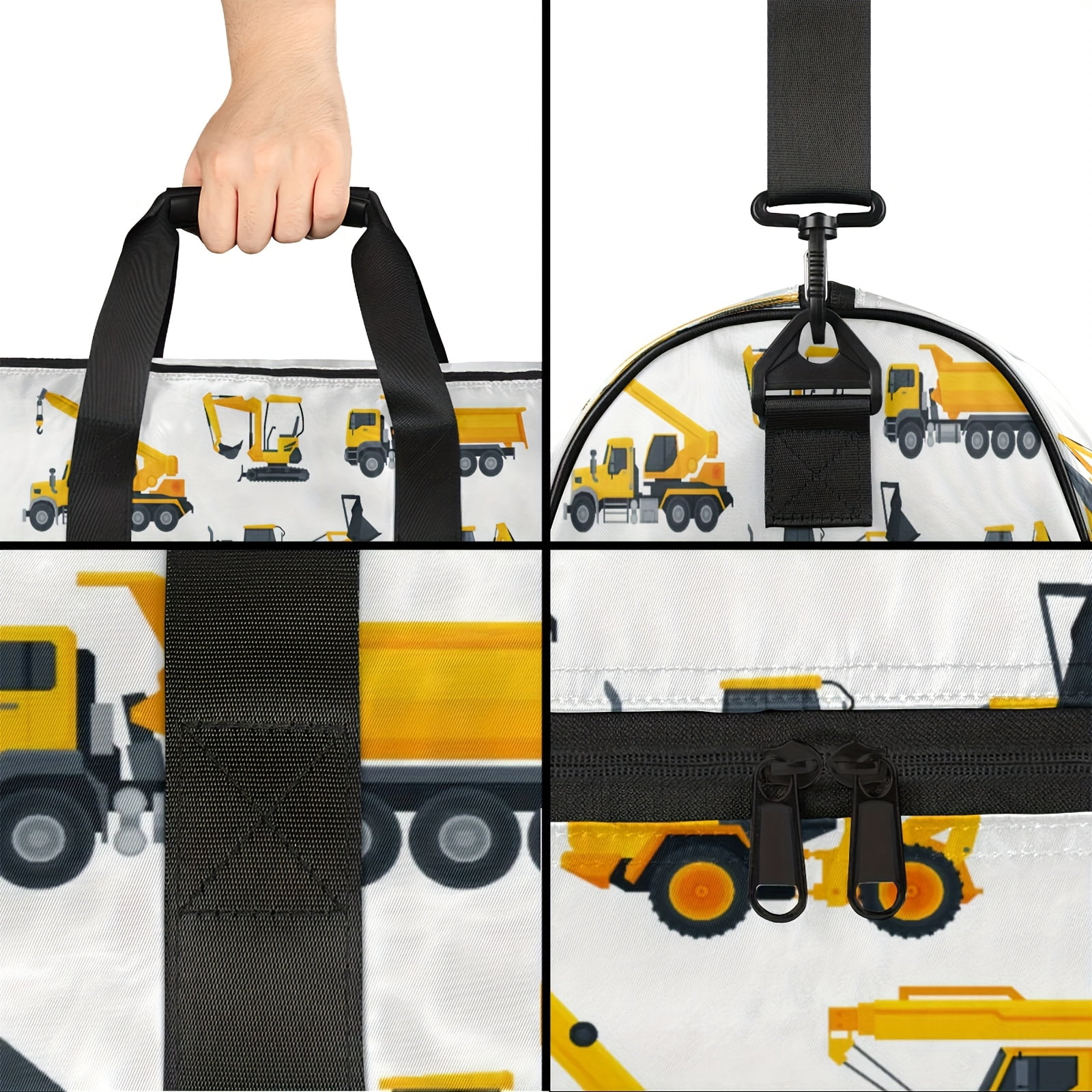 Construction vehicle pattern excavator theme fitness bag, large capacity sports training bag with independent shoe compartment, handbag